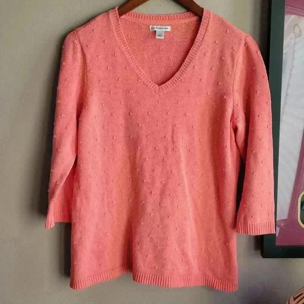 Beautiful Women's Croft & Barrow® Swiss Dot Sweater Size Medium Pink Coral